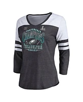 Fanatics Women's Heather Charcoal Philadelphia Eagles 2024 Nfc Champions Tri-Blend 3/4 Sleeve V-Neck T-Shirt