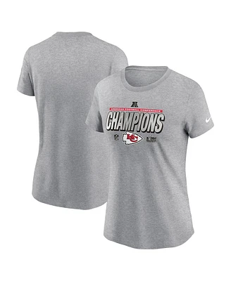 Nike Women's Heather Gray Kansas City Chiefs 2024 Afc Champions Locker Room Trophy Collection T-Shirt