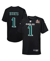 Nike Big Boys and Girls Jalen Hurts Carbon Black Philadelphia Eagles Super Bowl Lix Patch Fashion Game Player Jersey