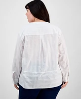 Tommy Hilfiger Plus Cotton Metallic Clip-Dot Popover Tunic, Exclusively at Macy's