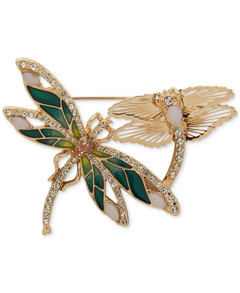 Anne Klein Gold-Tone Multi-Stone Dragonflies Pin