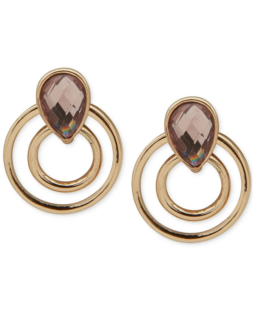 Anne Klein Gold-Tone Crystal Multi-Row Button Earrings