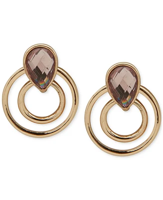 Anne Klein Gold-Tone Crystal Multi-Row Button Earrings