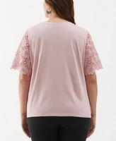 Ella Rafaella Plus Lace Yoke Knit Short Sleeve Top