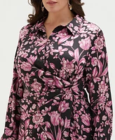 Ella Rafaella Plus Floral Print Gathered Popover Midi Dress