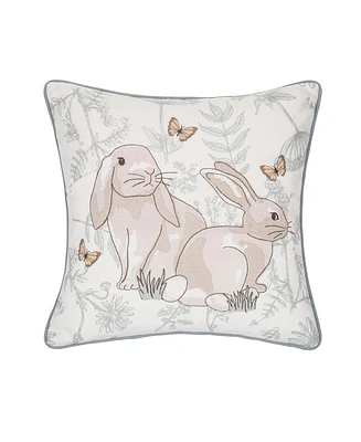 18" x 18" Garden Toile Easter Bunnies Embroidered Decorative Throw Pillow