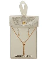 Anne Klein Gold-Tone Rope Chain Knot Y Necklace & Earrings Set