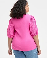 On 34th Trendy Plus Eyelet-Sleeve Rib-Knit Top, Exclusively at Macy's