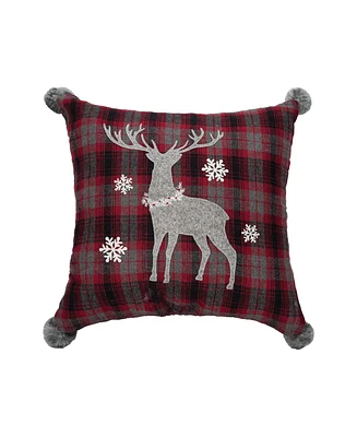 18" x 18" Frosty Deer Plaid Embellished Christmas Throw Pillow