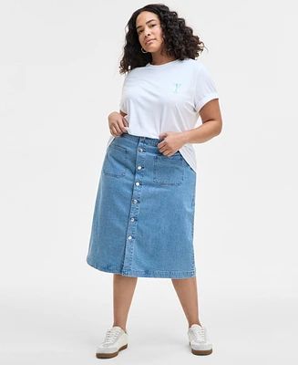On 34th Trendy Plus Patch-Pocket Denim Midi Skirt, Exclusively at Macy's