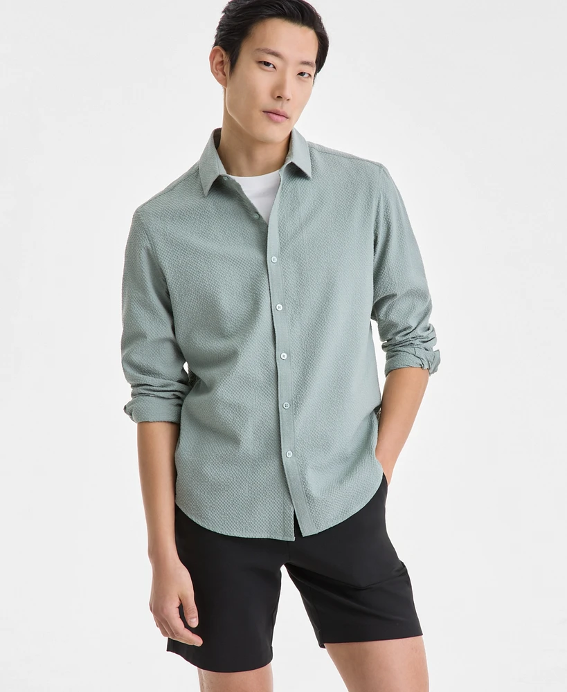 Alfani Men's Elevated Puckered Long Sleeve Button-Front Shirt, Exclusively at Macy's