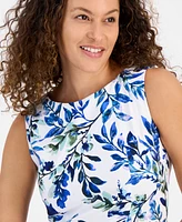 Connected Petite Prada Floral-Print Boat-Neck Dress