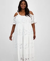 Robbie Bee Plus Scoop-Neck Cold-Shoulder A-Line Dress