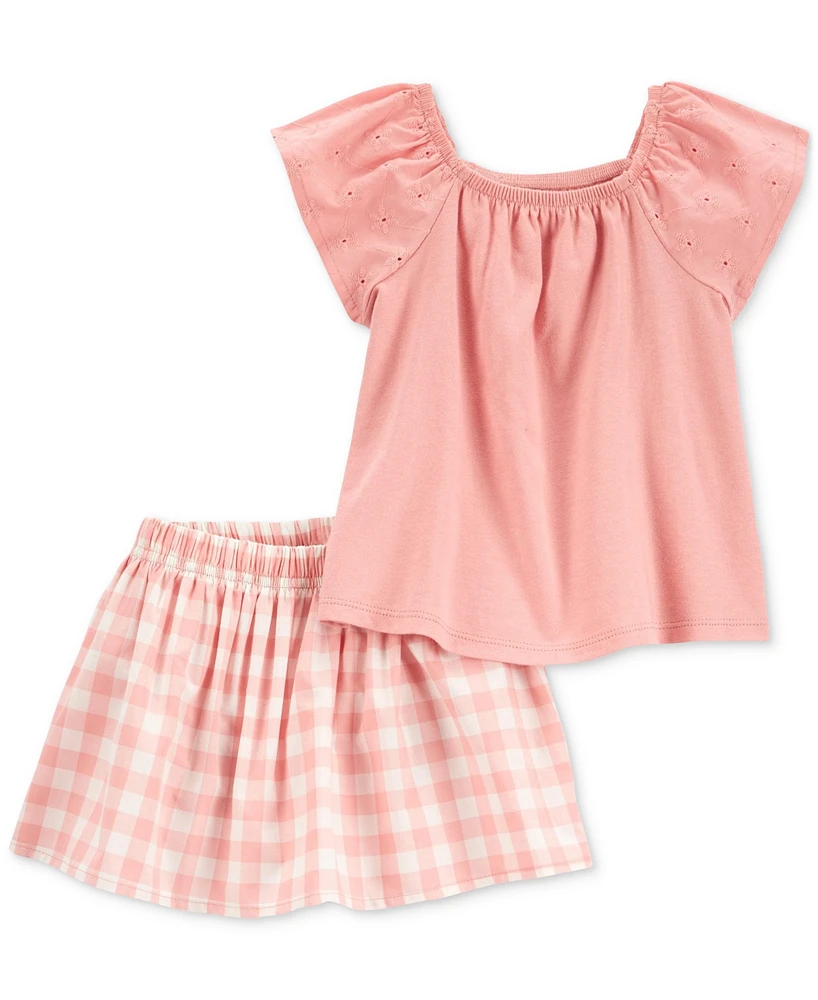 Carter's Baby Girls Cotton Top & Gingham Skort, 2 Piece Set