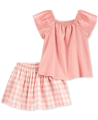 Carter's Baby Girls Cotton Top & Gingham Skort, 2 Piece Set