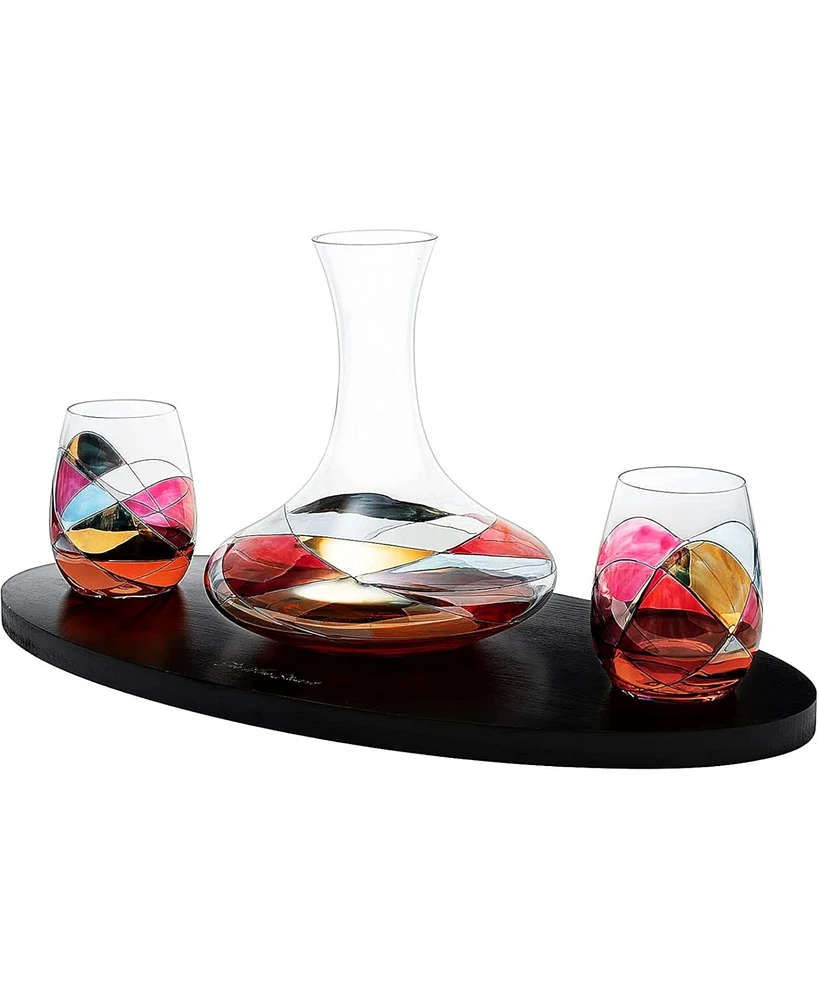 The Wine Savant Artisanal Hand Painted Decanter Wine Glass Set