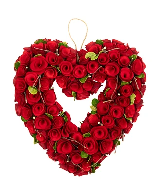 Rose Floral Heart Shaped Artificial Valentine's Day Wreath, 14"