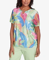 Alfred Dunner Petite Parrot Cay Textured Tropical Beaded Neck Top