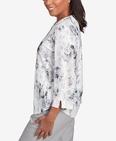 Alfred Dunner Petite Estate of Mind Monotone Floral Jacquard Top