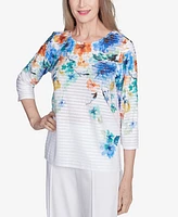 Alfred Dunner Petite Nantucket Textured Floral Neckline Top