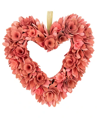 Northlight 14" Salmon Valentine's Day Wooden Floral Heart Wreath