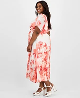 Sandra Darren Plus Printed-Chiffon Flutter-Sleeve Dress