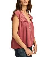 Lucky Brand Women's Lace-Trim Cap-Sleeve Henley T-Shirt