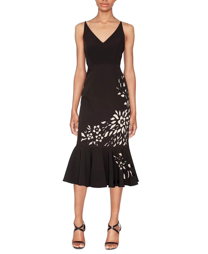 Shani Women's Laser Cut Flounce-Hem Midi Dress