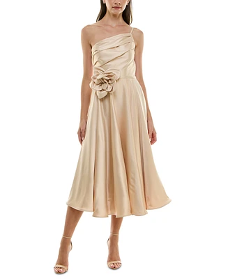 Taylor Women's Asymmetric Rosette Sleeveless Midi Dress