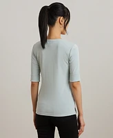 Lauren Ralph Petite Stretch Cotton Elbow-Sleeve V-Neck Tee