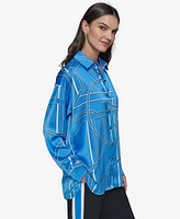 Karl Lagerfeld Paris Plus Oversize Button-Front Utility Blouse