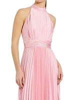 Women's Pleated Sleeveless Halter Gown