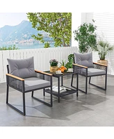 3 Pieces Patio Furniture Set with 2 Tier Coffee Table and Soft Seat Cushions