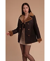 Women's Leather Sheepskin Coat, Brown, Created for Macy's