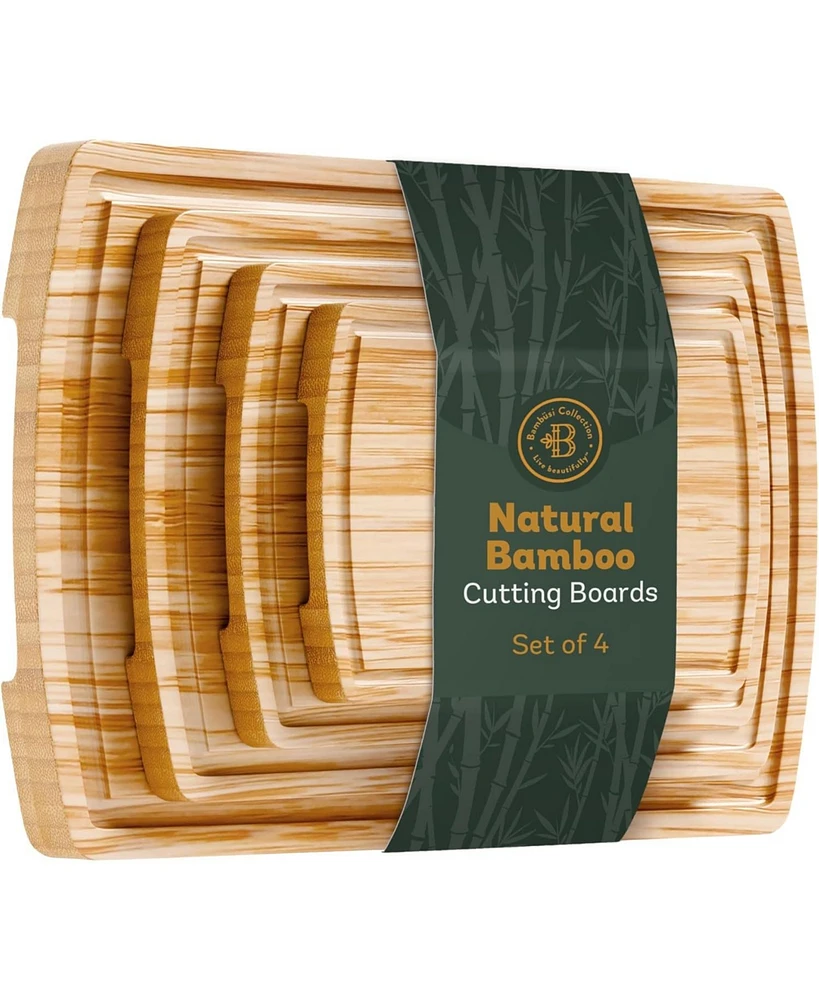 Wood Cutting Board - Bamboo Cutting Board Set, Wooden Cutting Boards for Kitchen with Deep Juice Groove, Side Handles