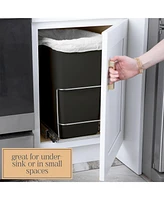 Pull Out Trash Can for Under Cabinet, Install Length or Widthwise with Chrome Finish 11 x 16.5 In - Trash Can Included