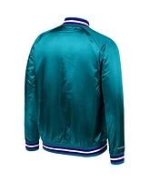 Mitchell & Ness Men's Teal Charlotte Hornets Throwback Wordmark Satin Full-Snap Raglan Jacket