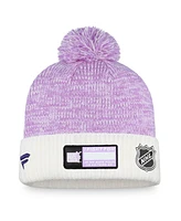 Fanatics Men's White/Purple St. Louis Blues 2022 Hockey Fights Cancer Authentic Pro Cuffed Knit Hat with Pom