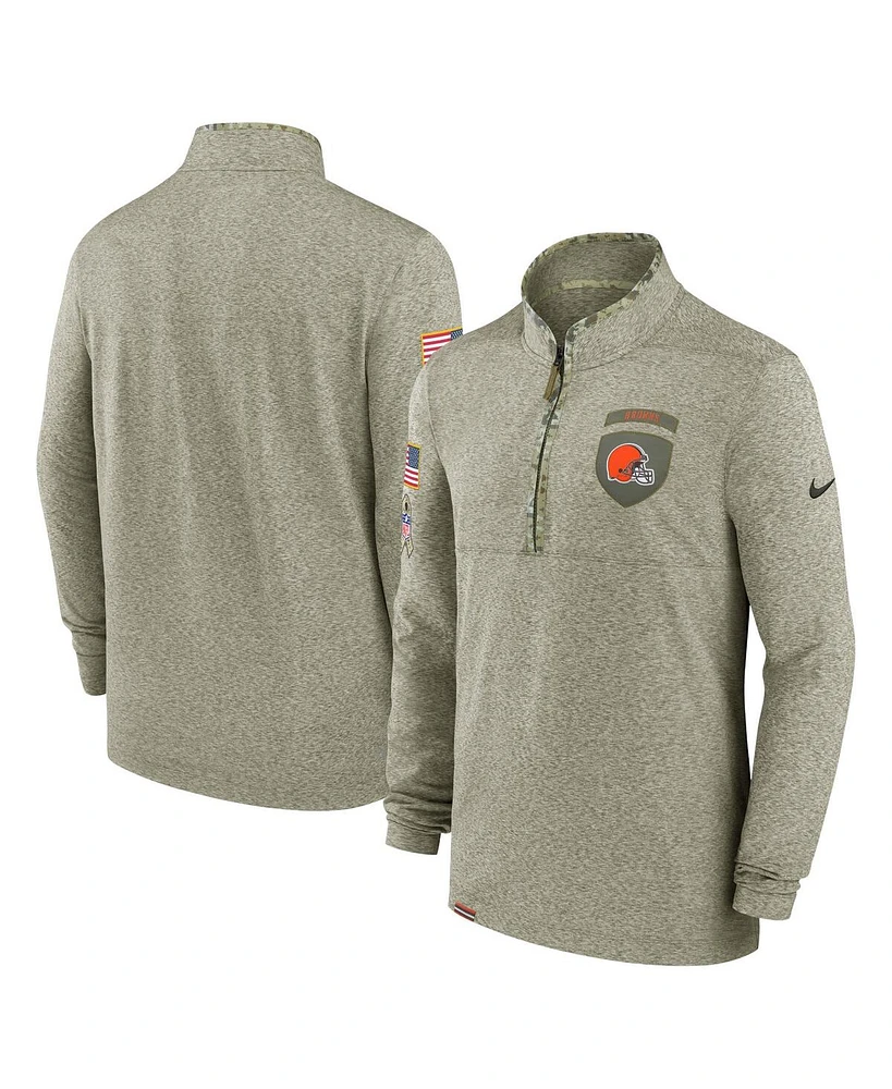 Nike Men's Olive Cleveland Browns Salute to Service Quarter-Zip Top