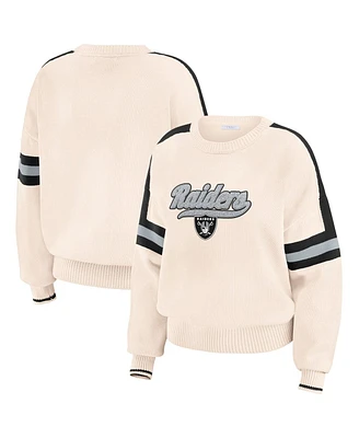 Wear by Erin Andrews Women's Cream Las Vegas Raiders Stripe Pullover Sweater