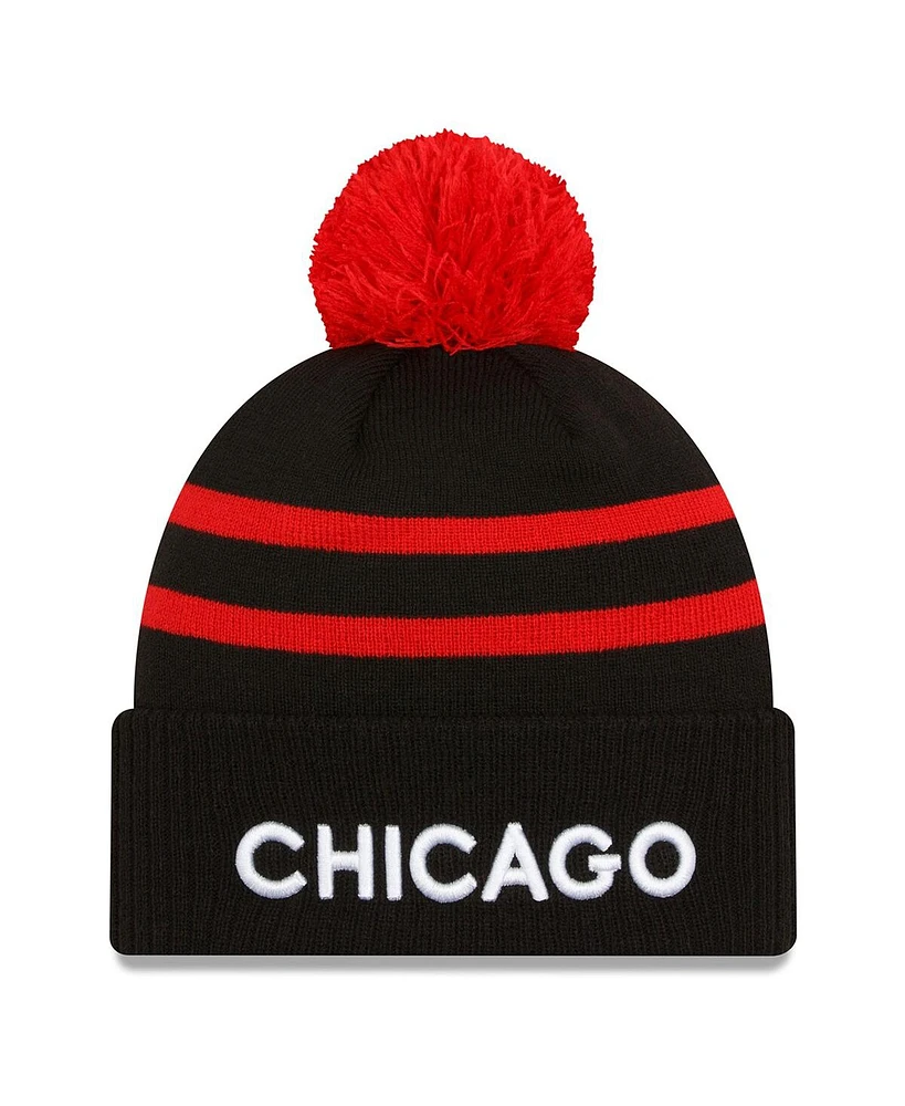 New Era Men's Black Chicago Bulls 2023/24 City Edition Cuffed Pom Knit Hat