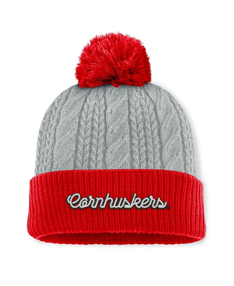 Top of the World Women's Gray/Scarlet Nebraska Huskers Becca Cuffed Knit Hat with Pom