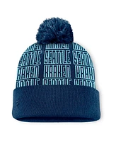 Fanatics Men's Navy/Light Blue Seattle Kraken Fundamental Empty Net Cuffed Knit Hat with Pom