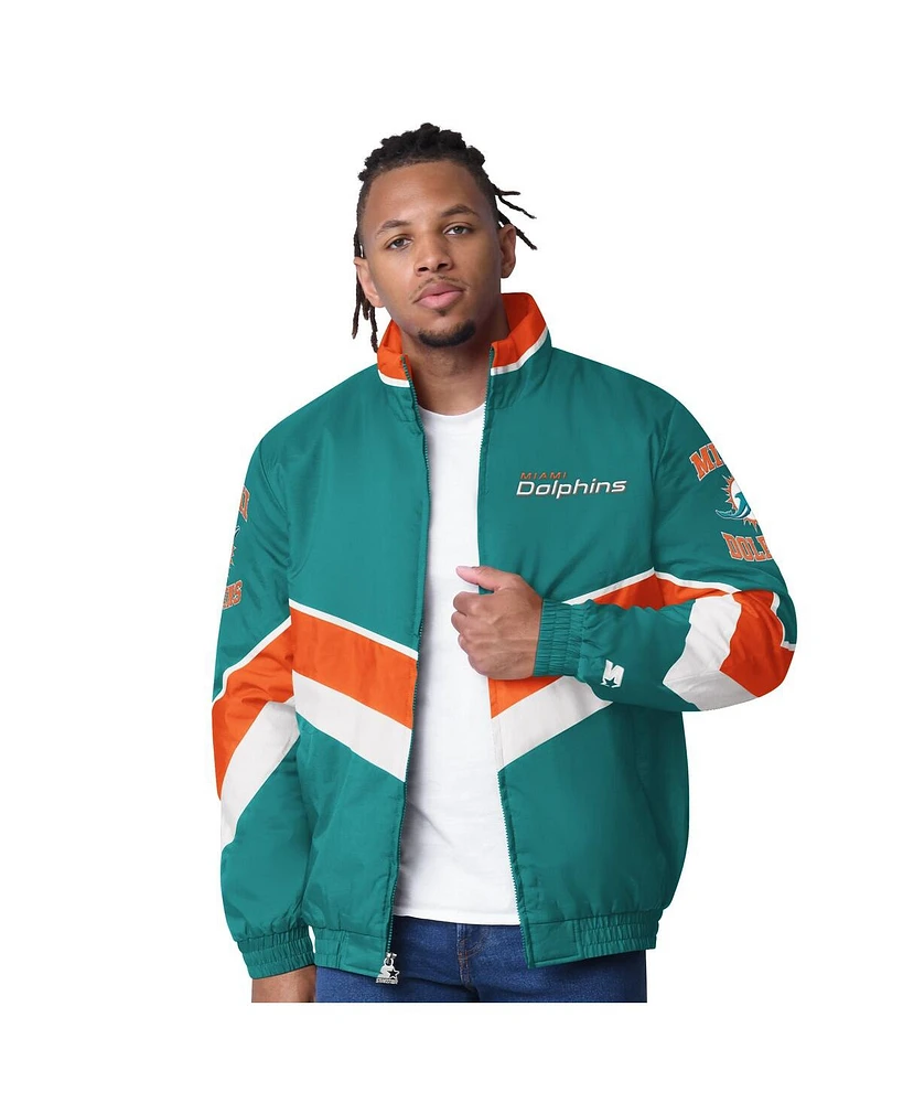 Starter Men's Aqua Miami Dolphins Captain Satin Varsity Jacket
