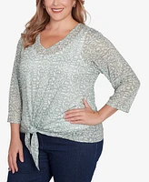 Hearts Of Palm Plus Spring Forward Printed Burnout V-Neck Top