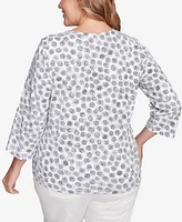 Hearts Of Palm Plus Size Printed Essentials V-Neck Top