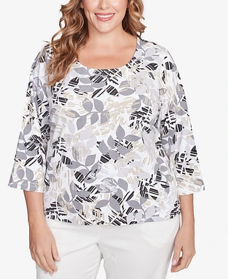 Hearts Of Palm Plus Size Printed Essentials 3/4 Sleeve Top