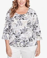 Hearts Of Palm Plus Size Printed Essentials 3/4 Sleeve Top