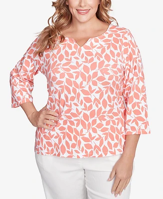 Hearts Of Palm Plus Printed Essentials V-Neck Top