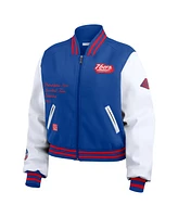 Wear by Erin Andrews Women's Royal/White Philadelphia 76ers Cropped Varsity Full-Zip Jacket